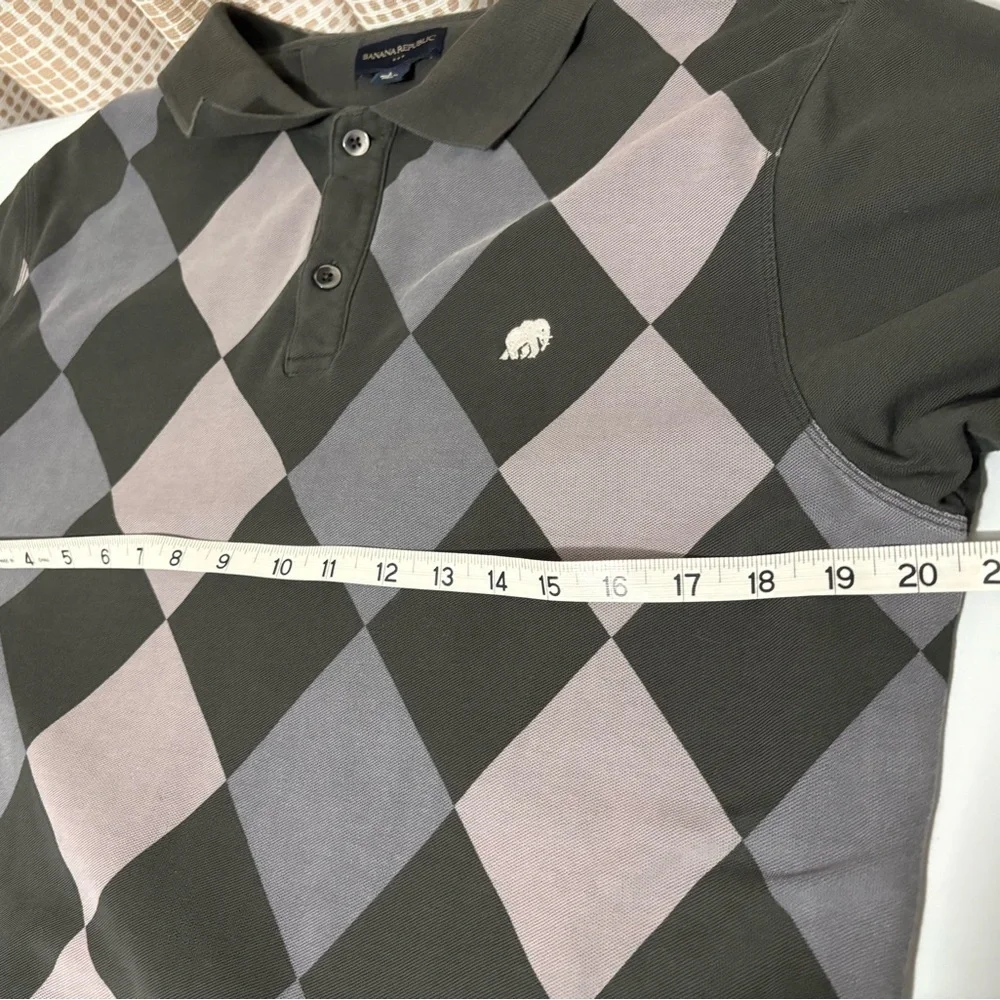 Banana Republic Mens Cotton Polo Short Sleeve Argyle Preppy Large Gray